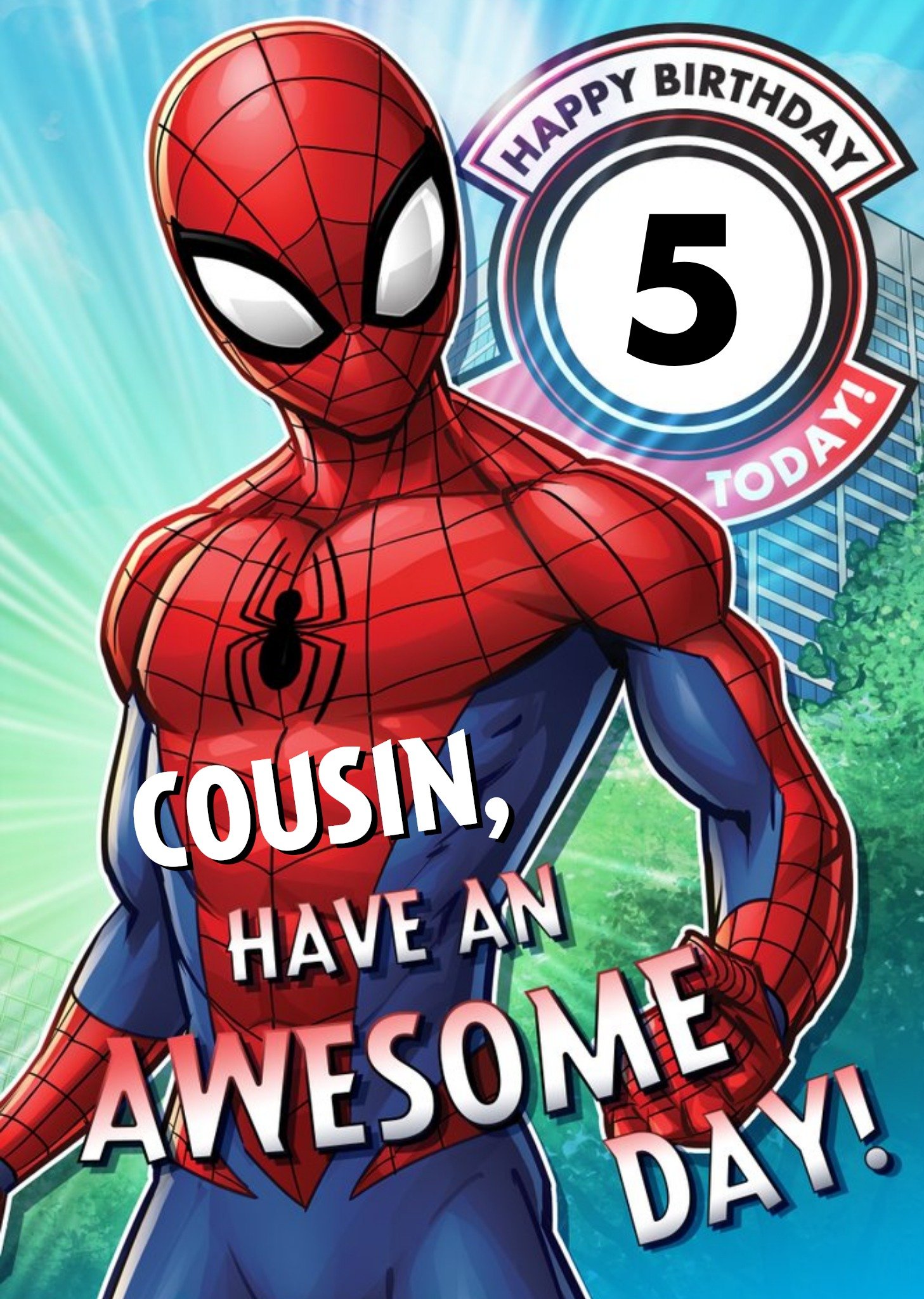 Marvel Spiderman Personalised Have An Awesome 5th Birthday Cousin Card Ecard