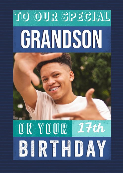 Typographic To our Special Grandson Photo Upload Birthday Card