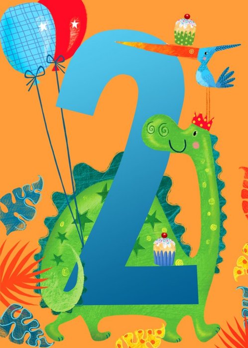 Cute Dinosaur 2nd Birthday Card