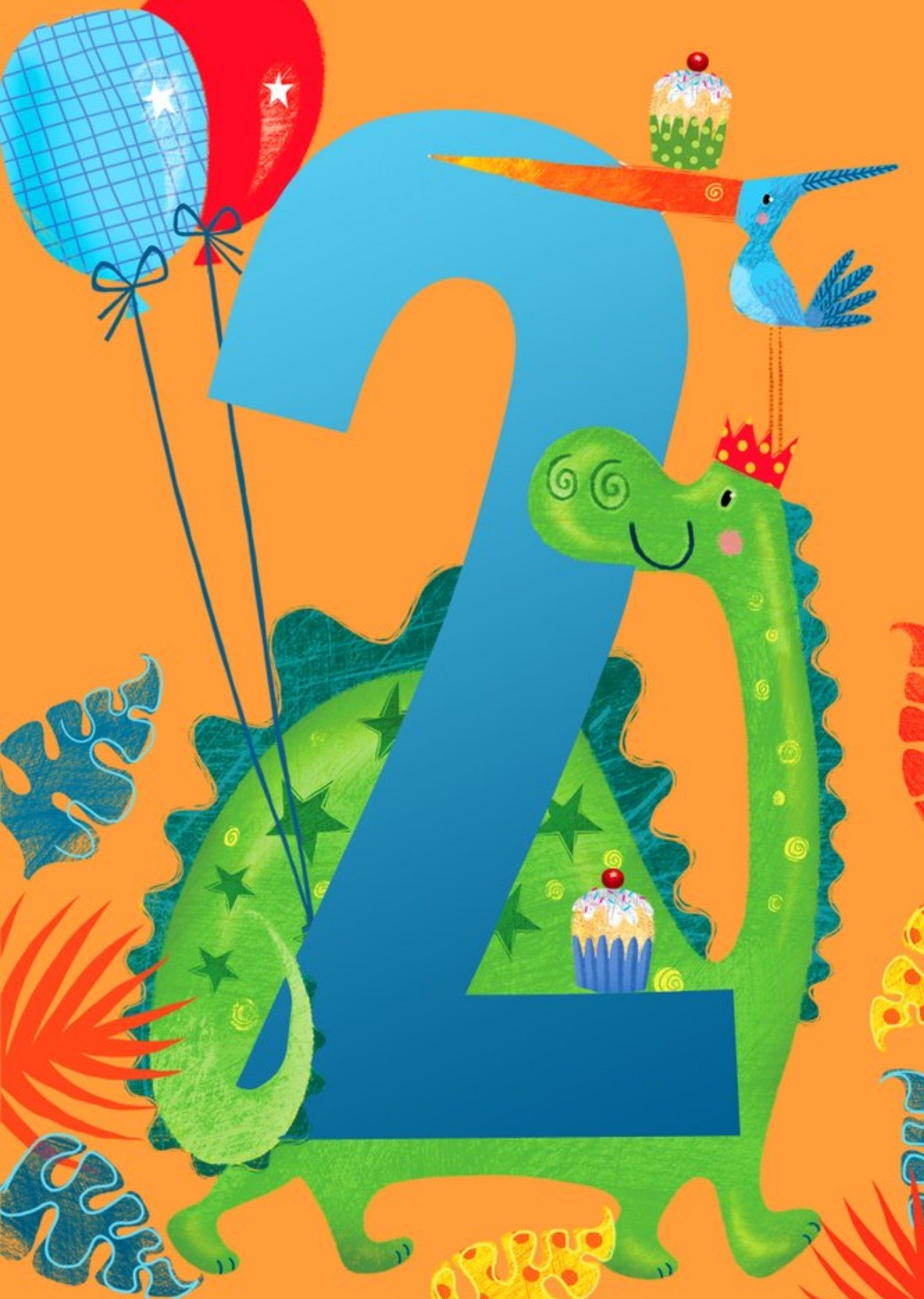 Moonpig Cute Dinosaur 2nd Birthday Card, Large