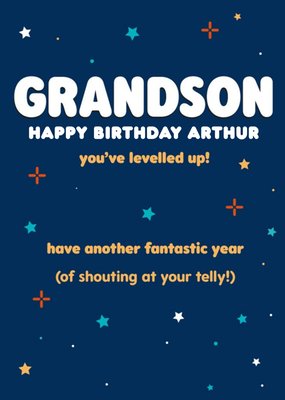 Simple Typographic Gaming Themed Happy Birthday Grandson Card