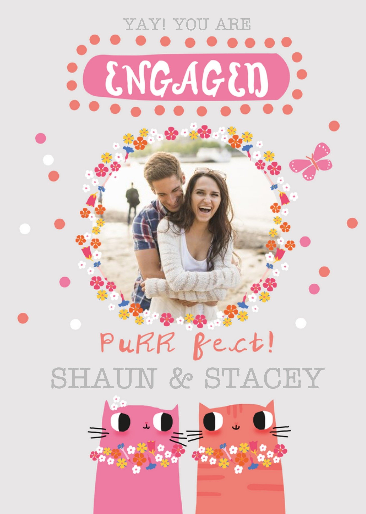 Cute Illustrated Cats Engagement Photo Upload Card Ecard