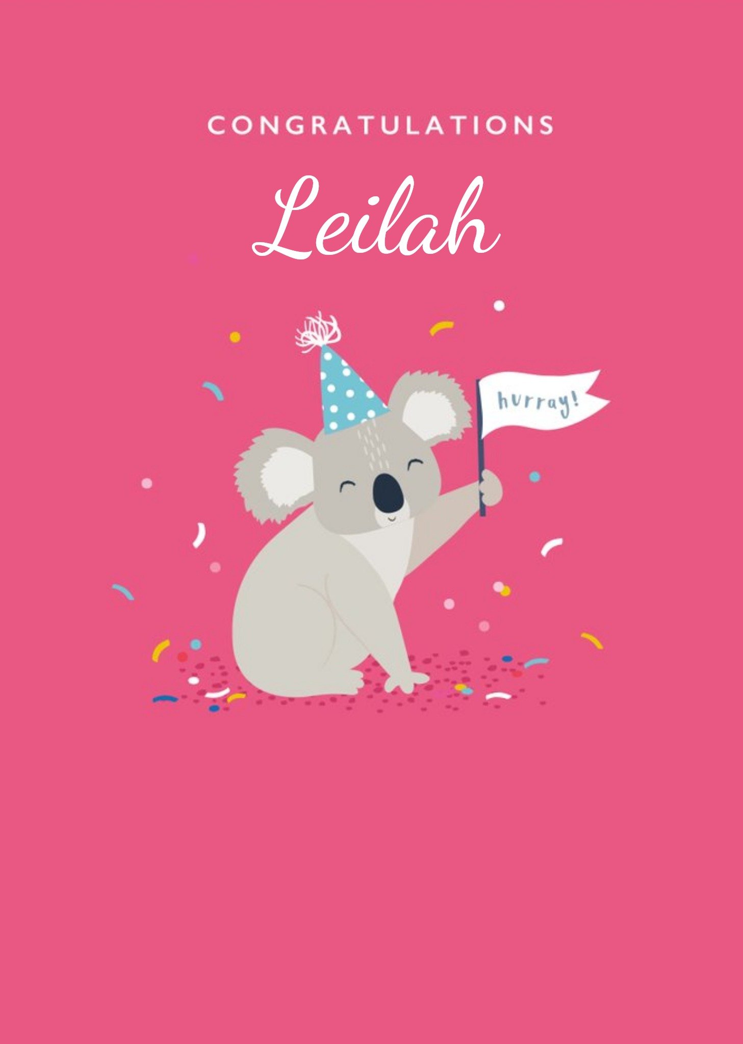 Cute Illustration Of A Koala Surrounded By Confetti On A Pink Background Congratulations Card Ecard