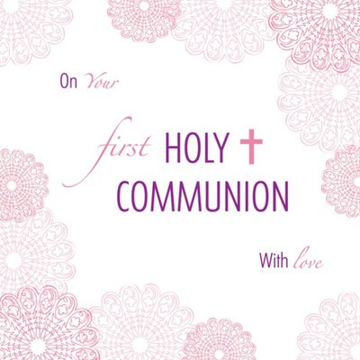 Davora Illustrated Pink Pattern First Holy Communion Card