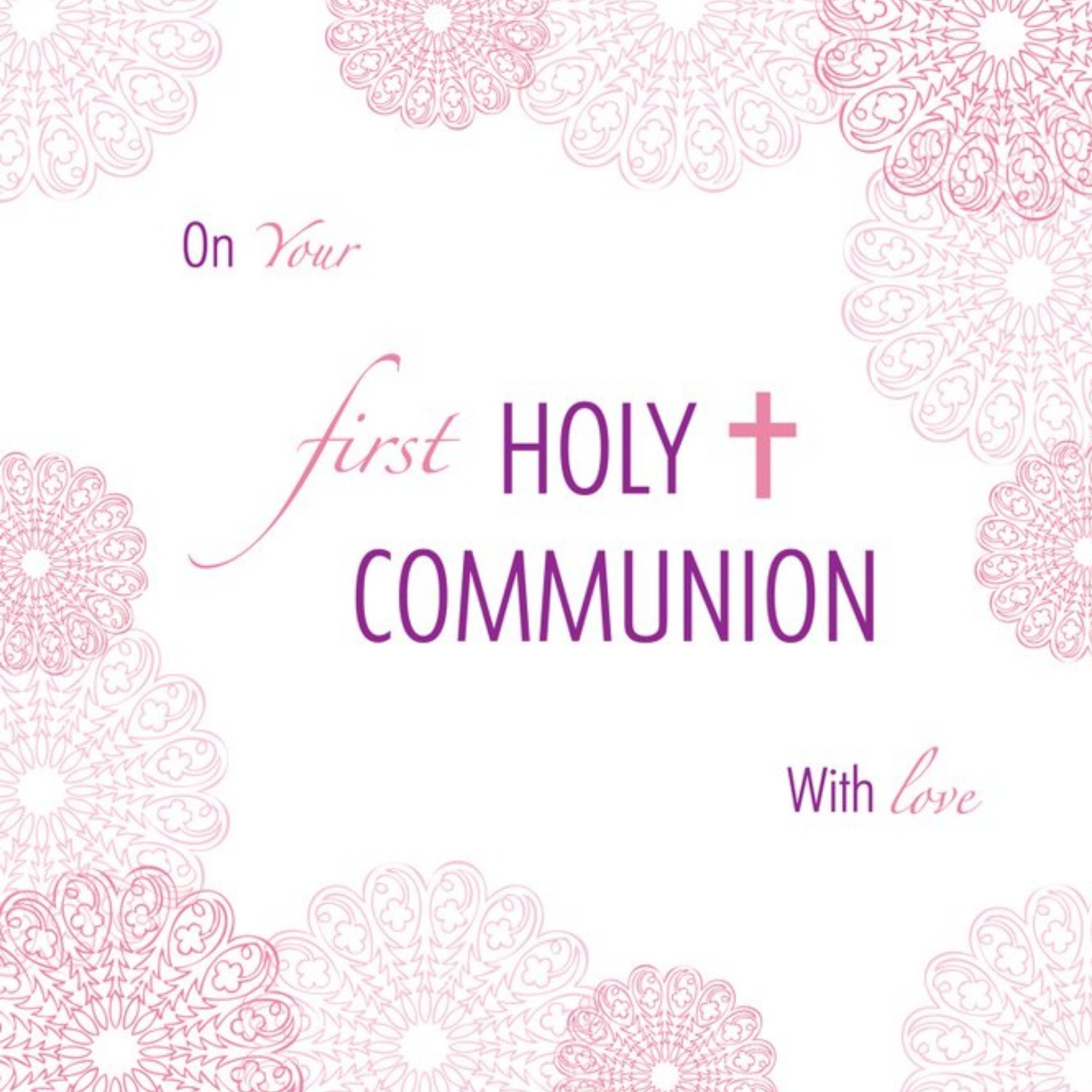 Moonpig Davora Illustrated Pink Pattern First Holy Communion Card, Square
