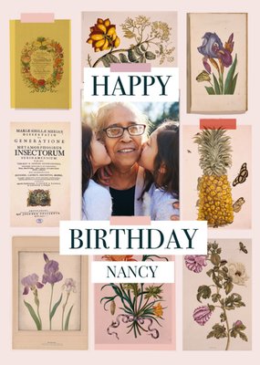 Natural History Museum Floral Illustrated Photo Upload Birthday Card
