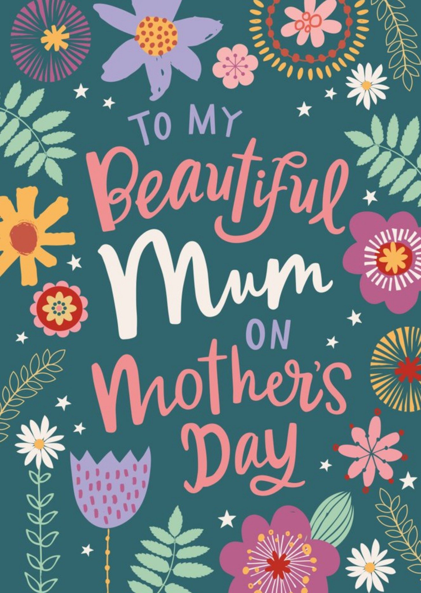 Colourful Typography Surrounded By Flowers On A Green Background Mother's Day Card Ecard