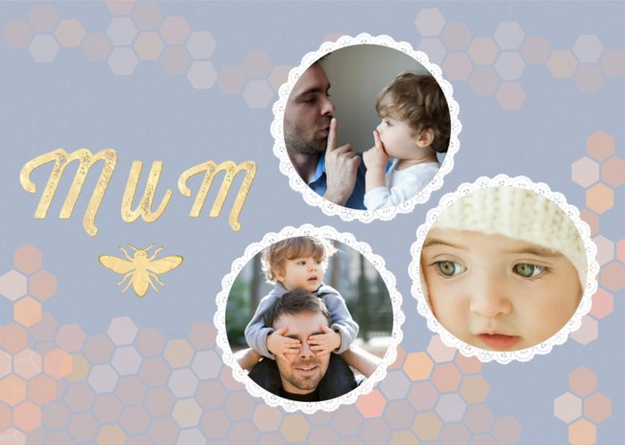Pastel Honeycomb Pattern Personalised Photo Upload Card For Mum