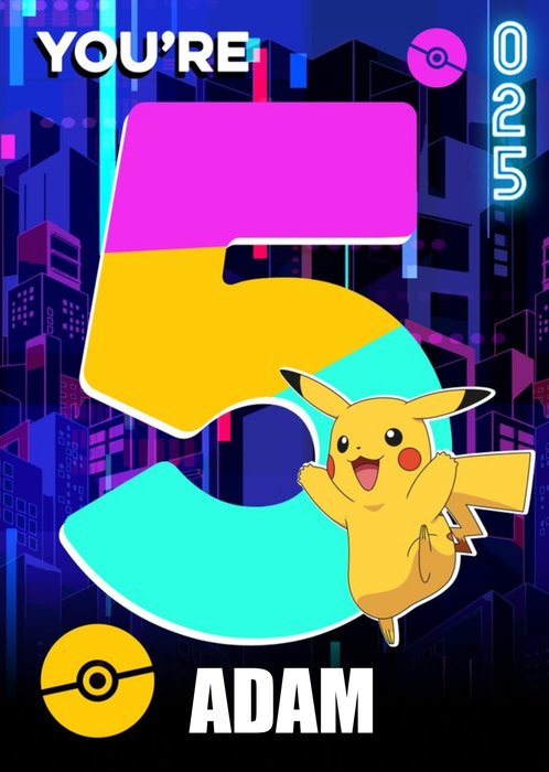Pokemon Pikachu You Are 5 Age Birthday Card