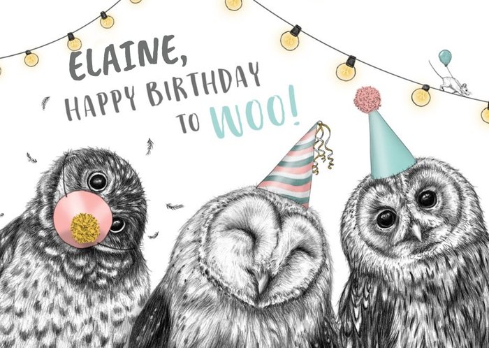 Happy Birthday To Woo Partying Owls Birthday Card