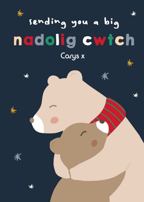 Illustrated Bears Hugging Christmas Card