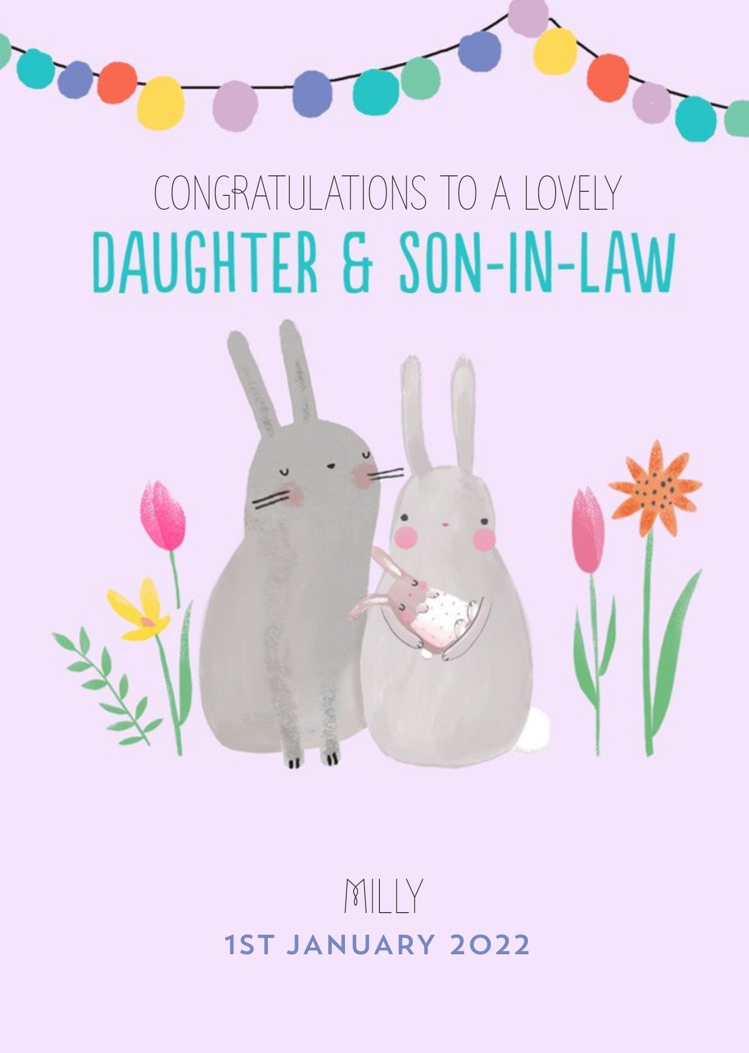 Cute Illustrative Daughter & Son-In-Law New Baby Card Ecard