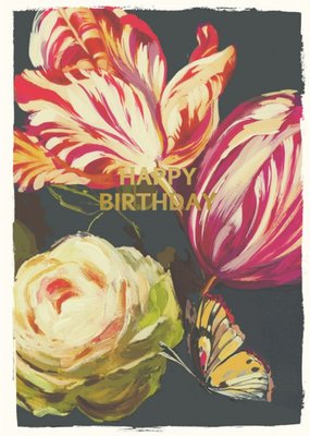 Illustrated Flowers Happy Birthday Card