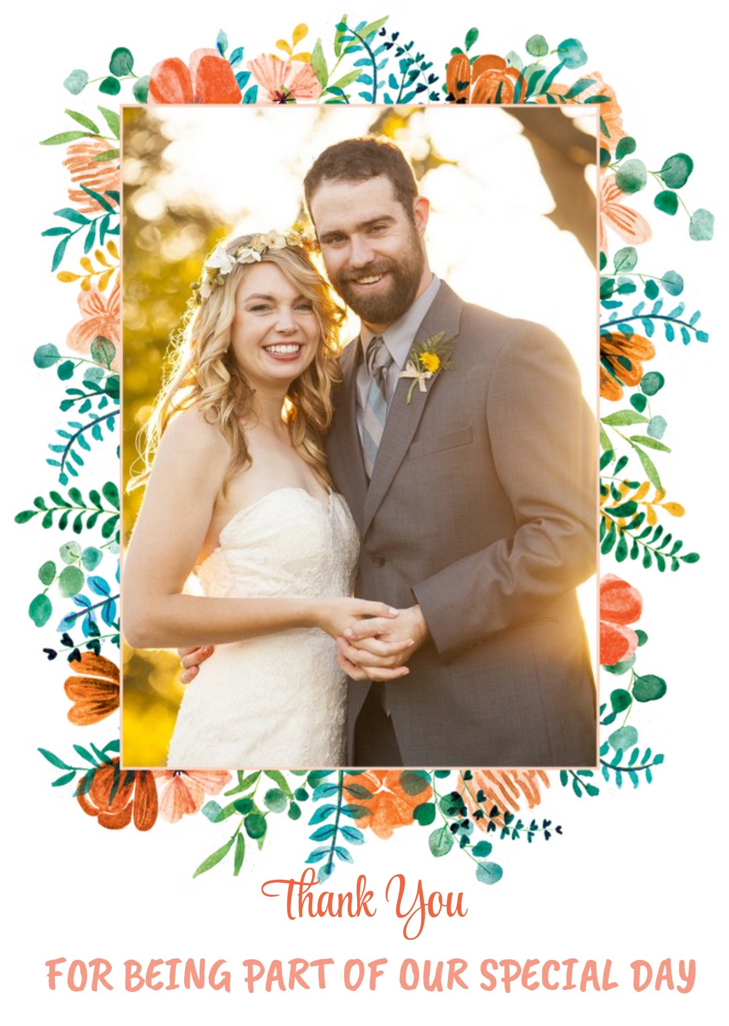 Wedding Card - Wedding Thanks - Special Day - Modern Floral Photo Upload Wedding Thank You Card Ecard