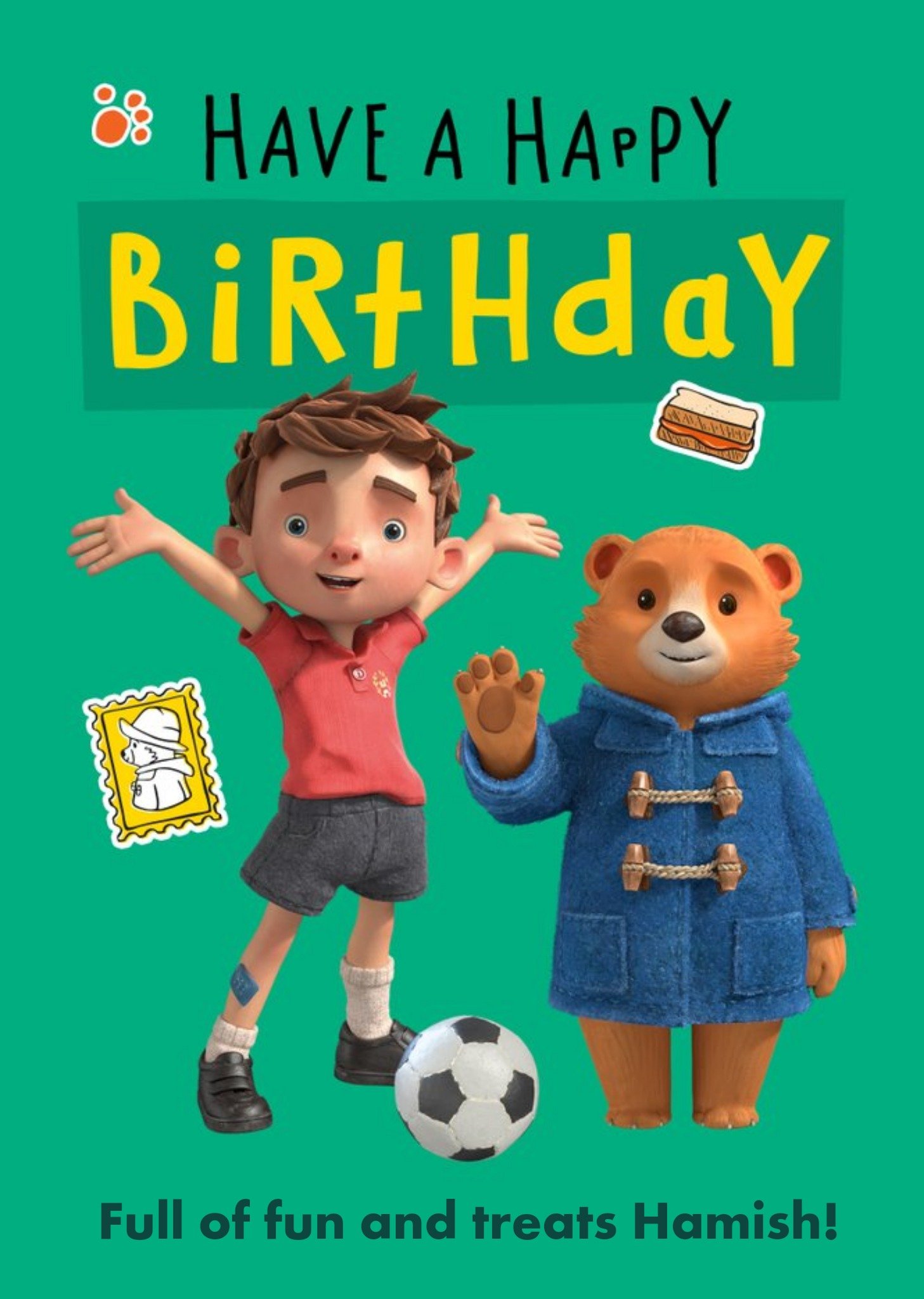 Paddington Bear Green Happy Birthday Card Ecard