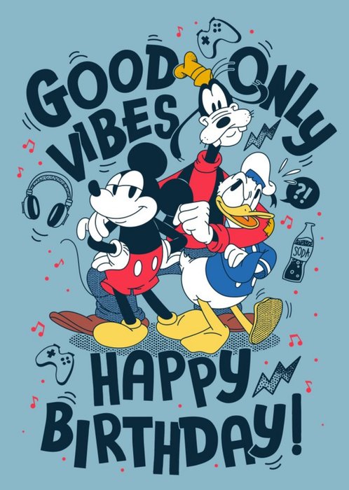 Disney Mickey Mouse And Friends Good Vibes Only Birthday Card