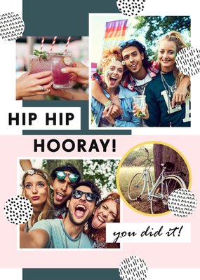 Bright Graphic Four Photo Upload Hip Hip Hooray You Did It Congratulations Card