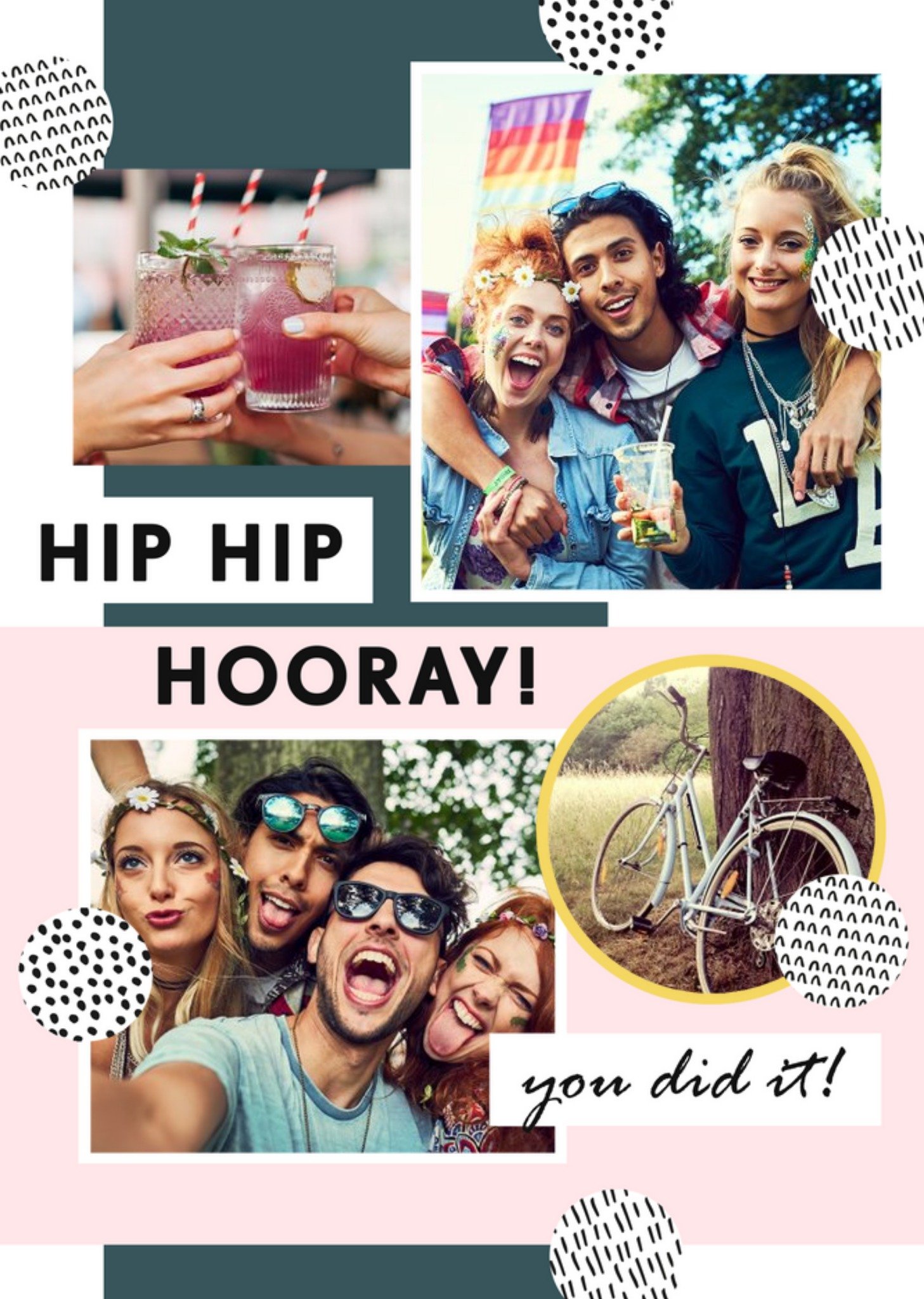 Bright Graphic Four Photo Upload Hip Hip Hooray You Did It Congratulations Card