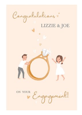 Illustration Of A Couple Either Side Of A Giant Engagement Ring Engagement Card