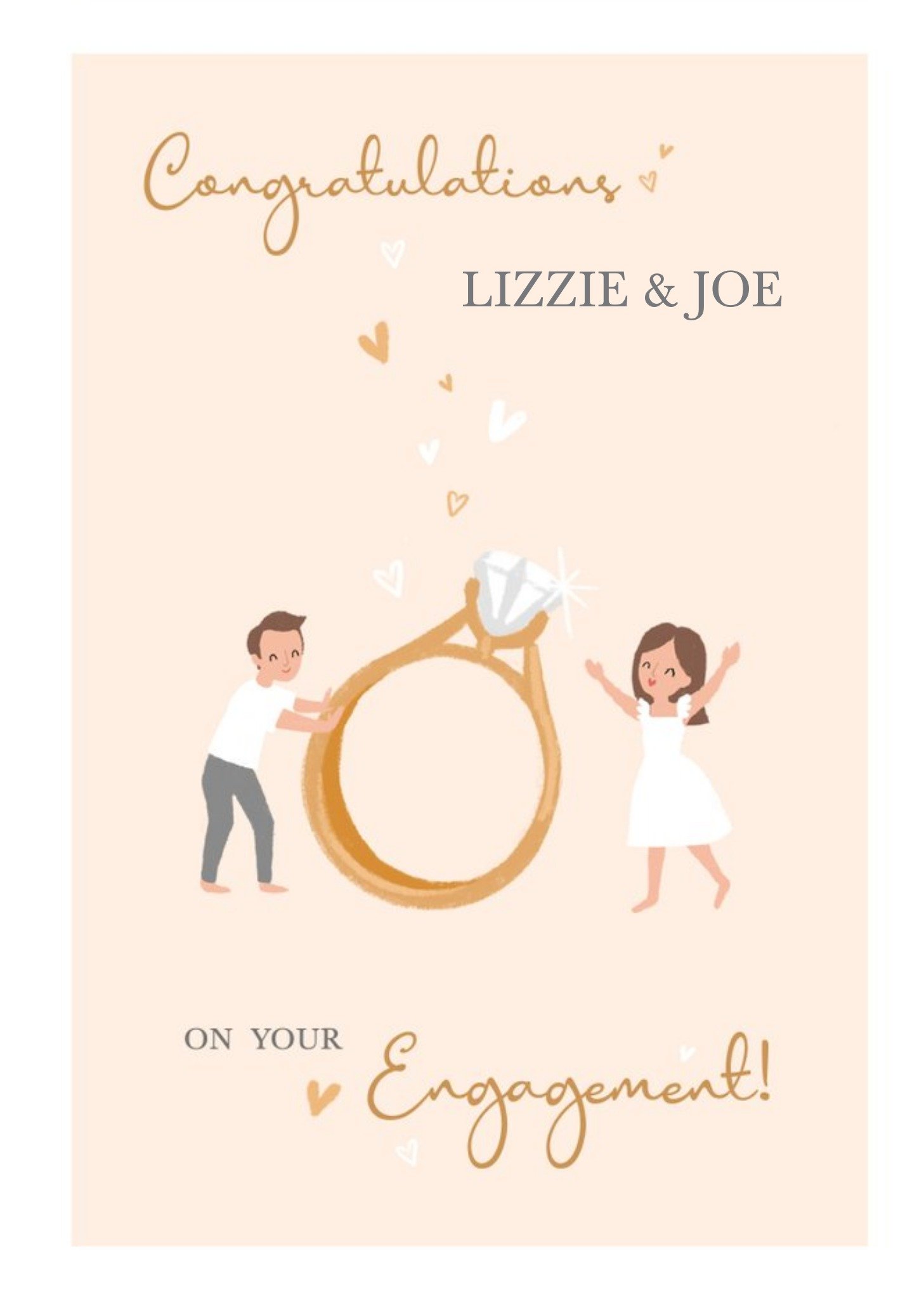 Moonpig Illustration Of A Couple Either Side Of A Giant Engagement Ring Engagement Card Ecard