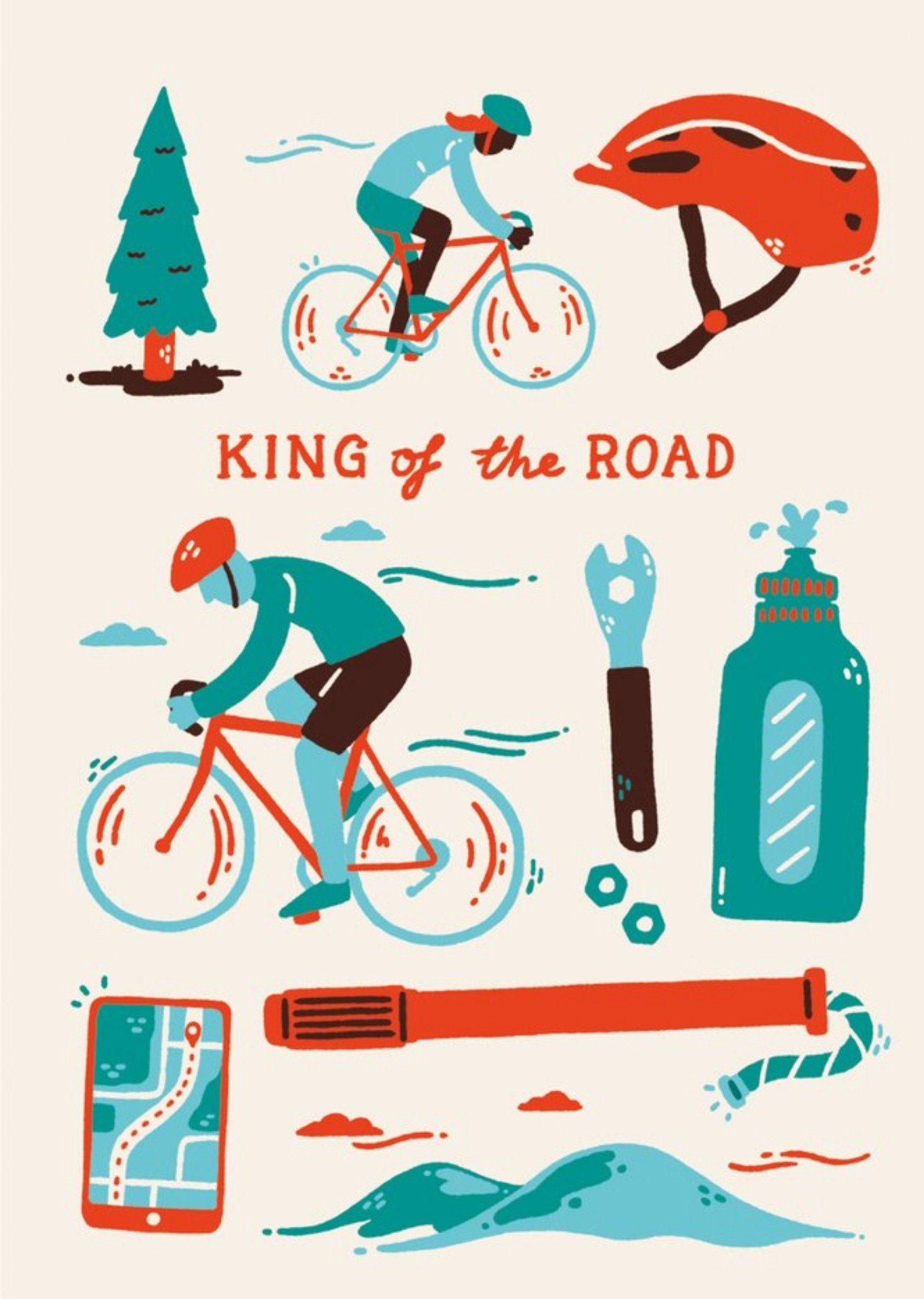 Sadler Jones King Of The Road Cycling Illustration Card Ecard