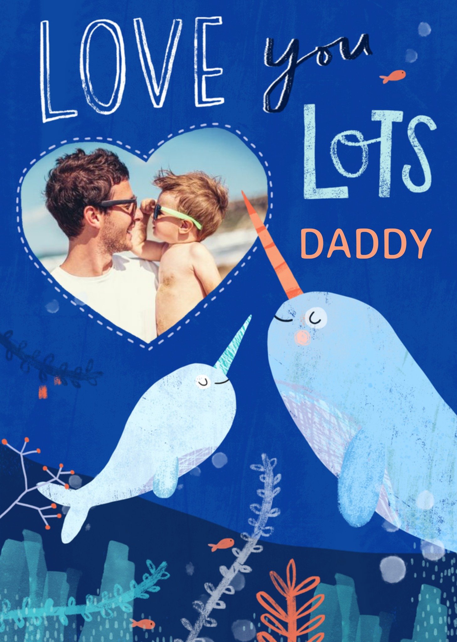 Moonpig Swimming Narwhals Love You Lots Daddy Cute Father's Day Photo Card Ecard