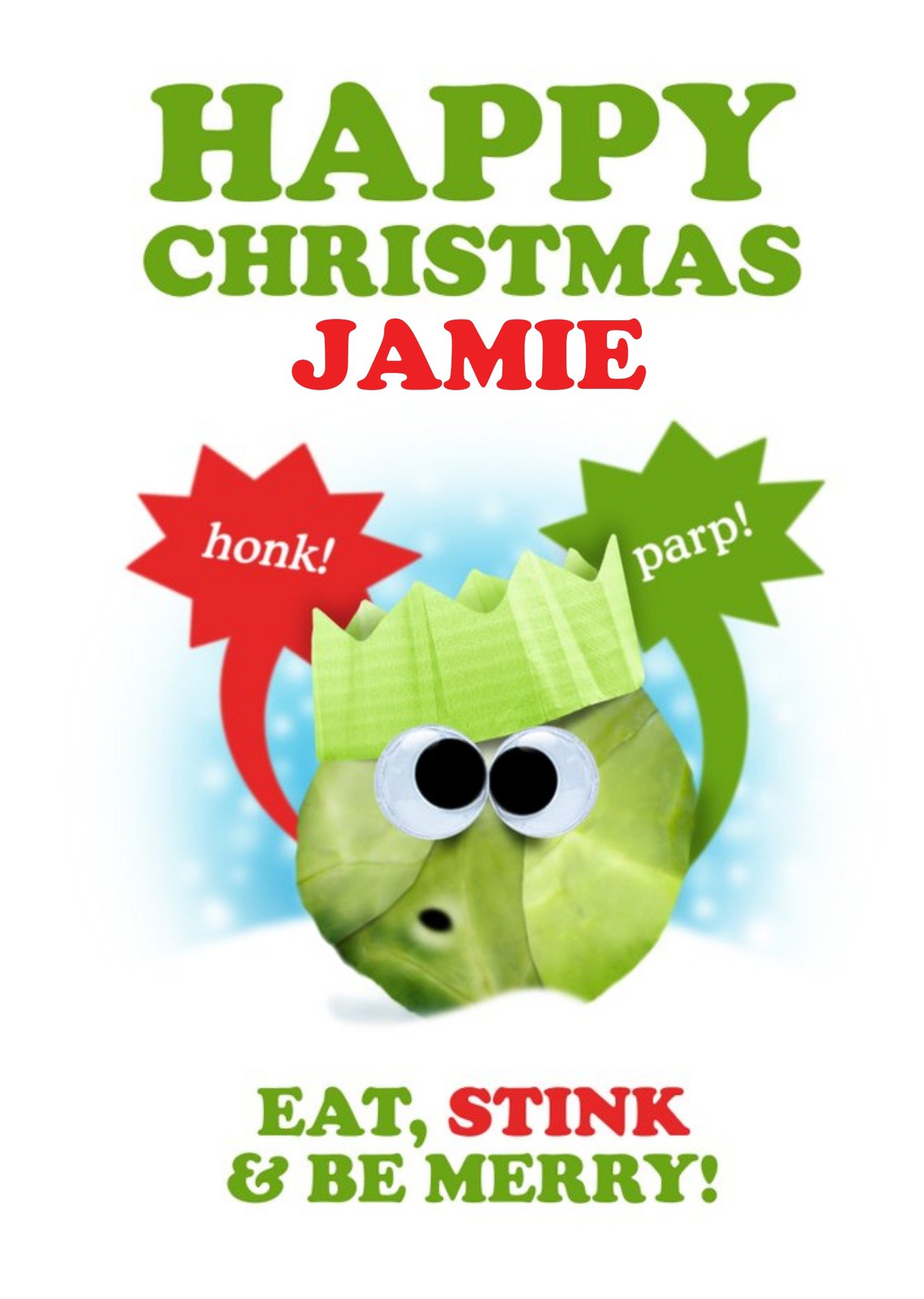 Farting Brussels Sprout Personalised Christmas Card Ecard