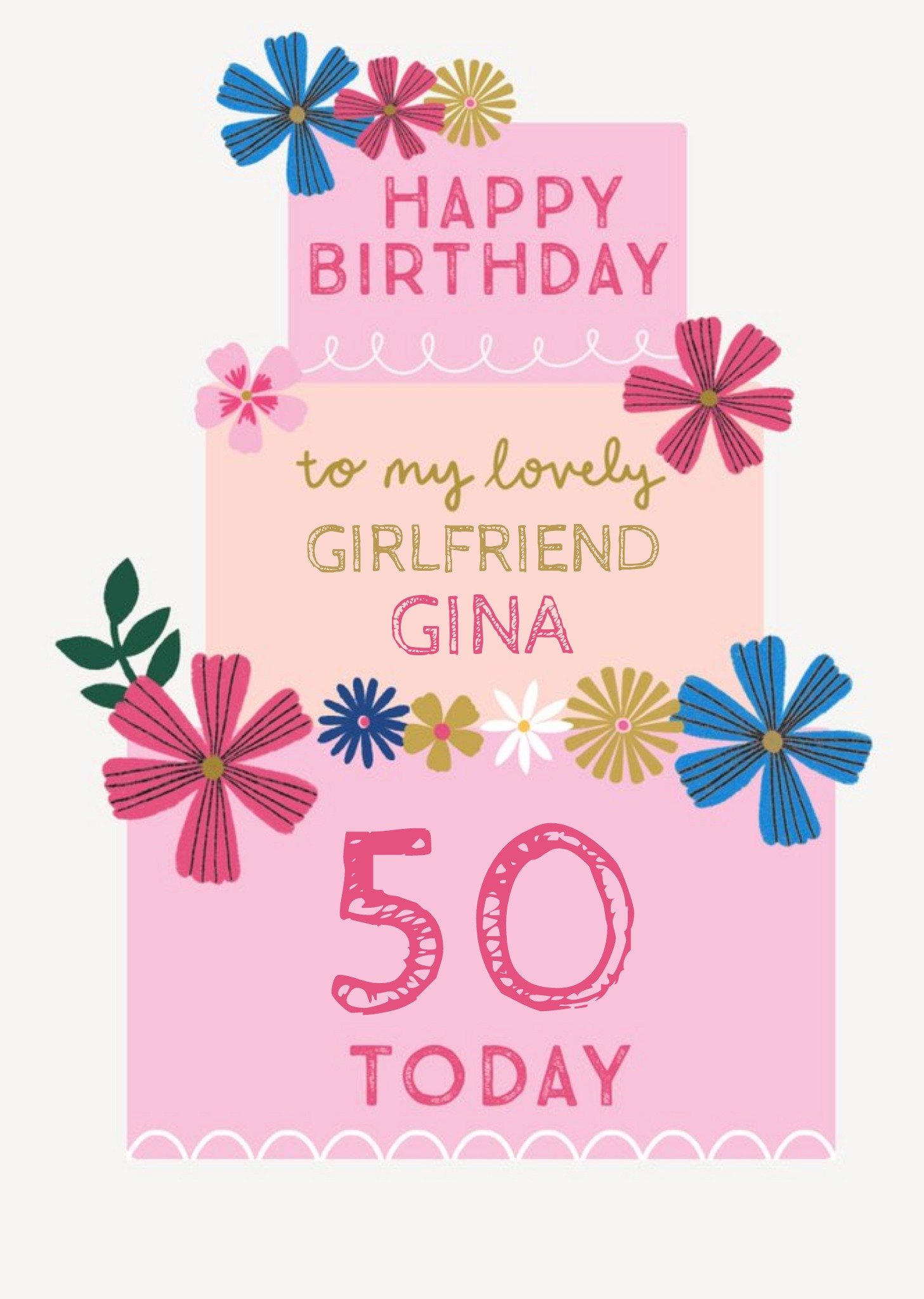 Moonpig three Tiered Cake Girlfriend 50th Birthday Card Ecard
