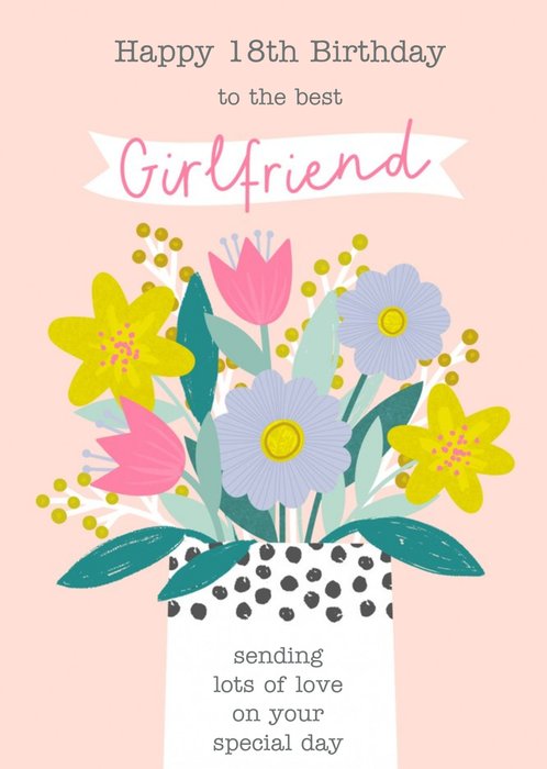 Illustrated Floral Flower Vase Girlfriend 18th Birthday Card