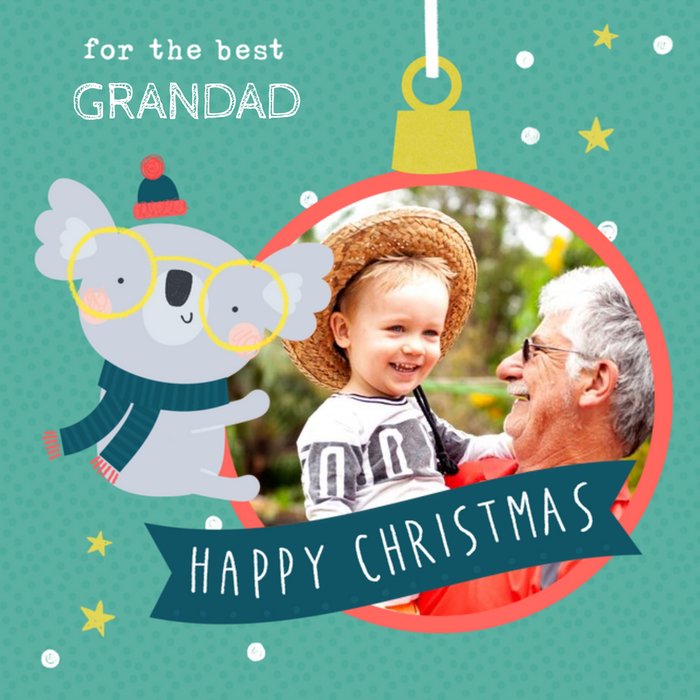 Illustration Of A Koala Perched On A Bauble Happy Christmas Photo Upload Card