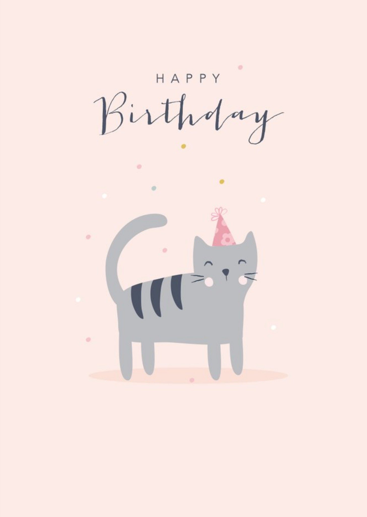 Moonpig Klara Hawkins Cat Party Hat Birthday Card Ecard