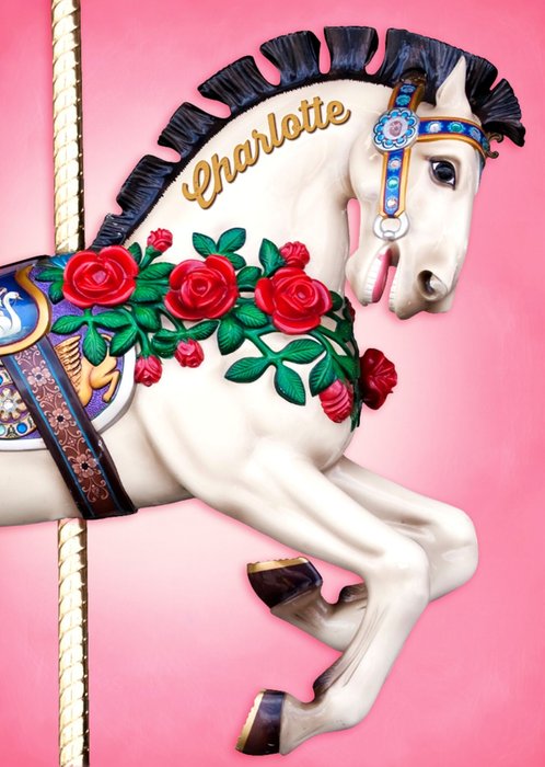 Carousel Horse With Name On It Personalised Birthday Card