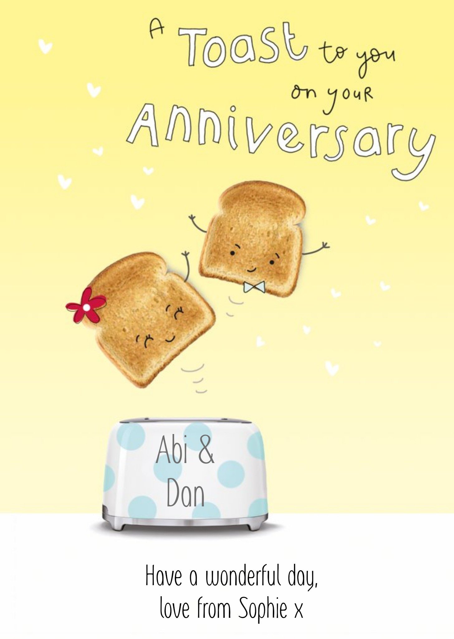 Moonpig Photograph Of Two Toast Characters Springing Out Of A Toaster Happy Anniversary Card, Large