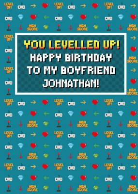 Pixel Gaming Level Up Boyfriend Happy Birthday Card