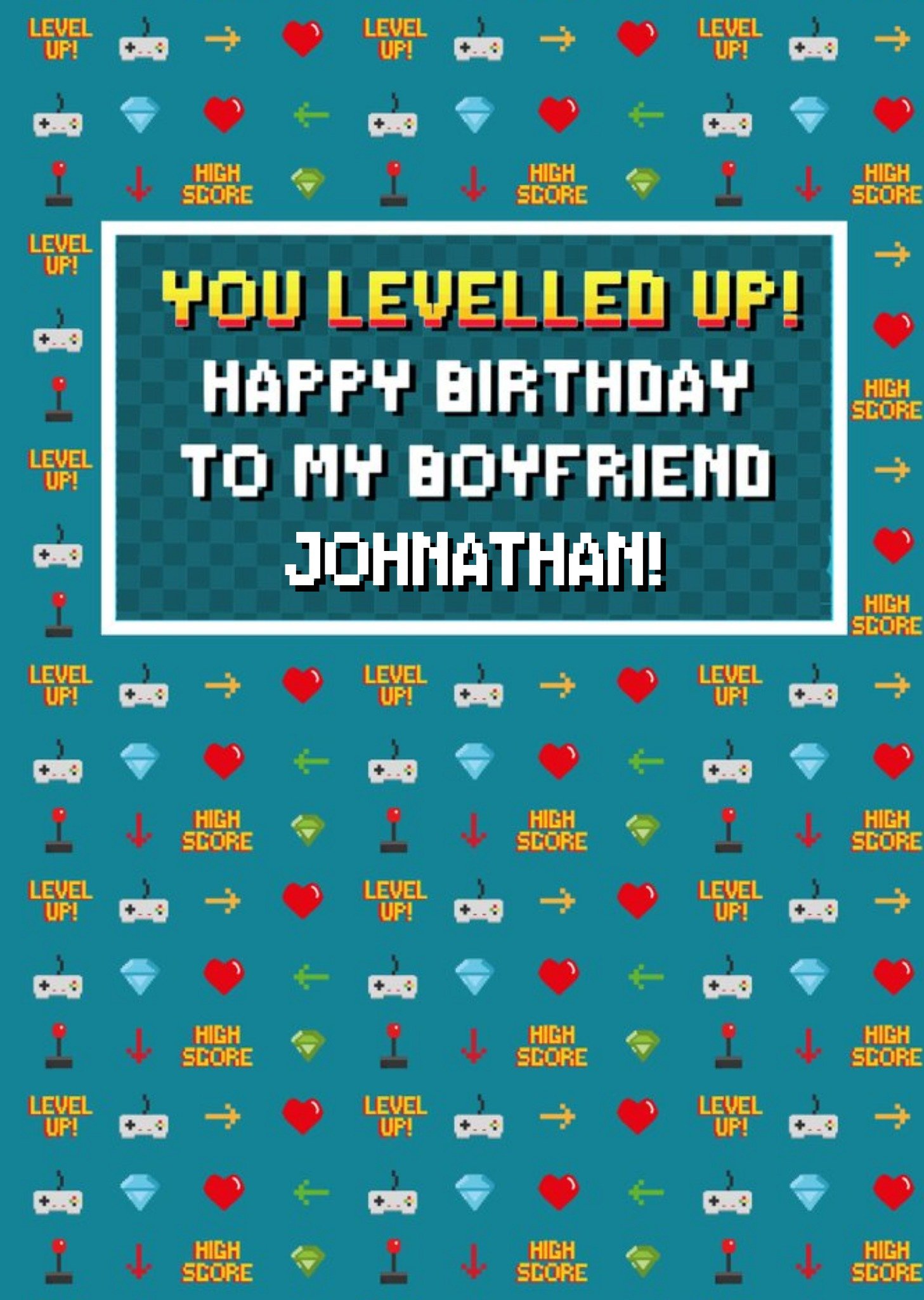 Moonpig Pixel Gaming Level Up Boyfriend Happy Birthday Card, Large