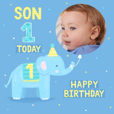 Son 1 Today Elephant Photo Upload Birthday Card