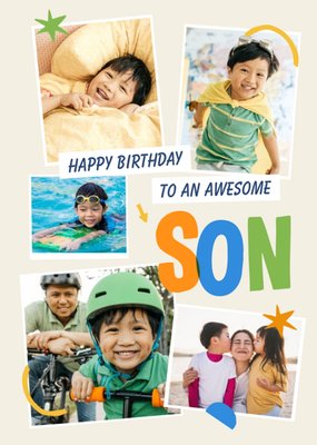 Typographic Photo Upload Happy Birthday To An Awesome Son Card