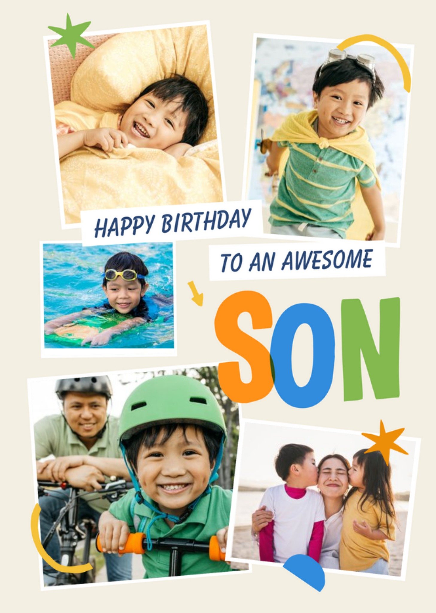 Moonpig Typographic Photo Upload Happy Birthday To An Awesome Son Card, Large