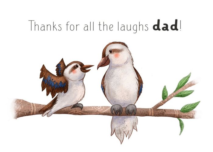 Cute Illustration Of Two Kookaburra Birds Sitting On A Branch Father's Day Card