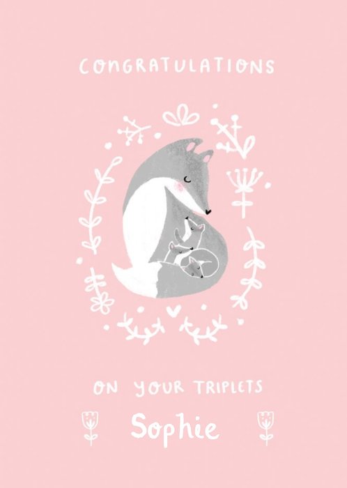 Congratulations On Your Triplets Cute Fox New Baby Card