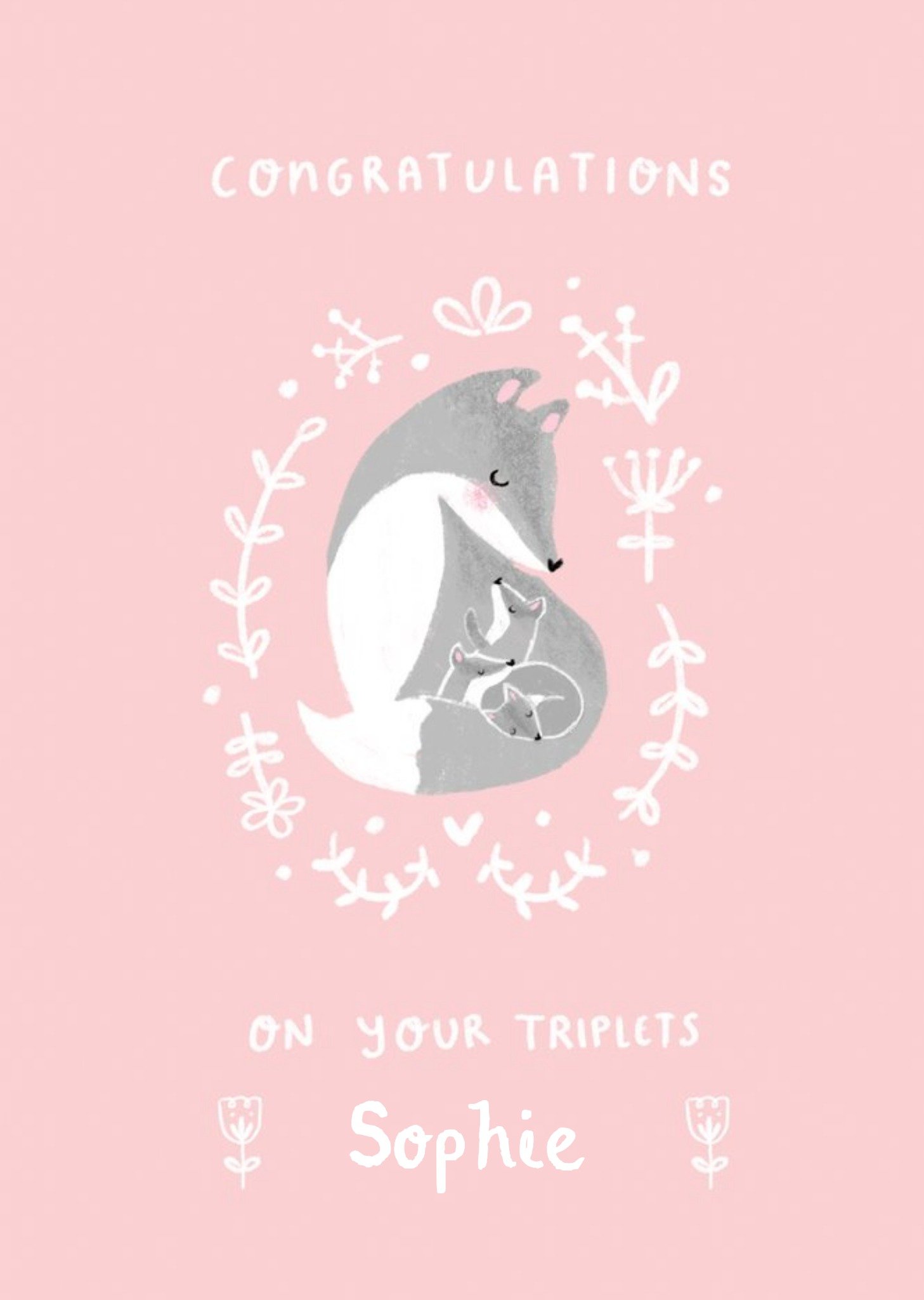 Moonpig Congratulations On Your Triplets Cute Fox New Baby Card, Large