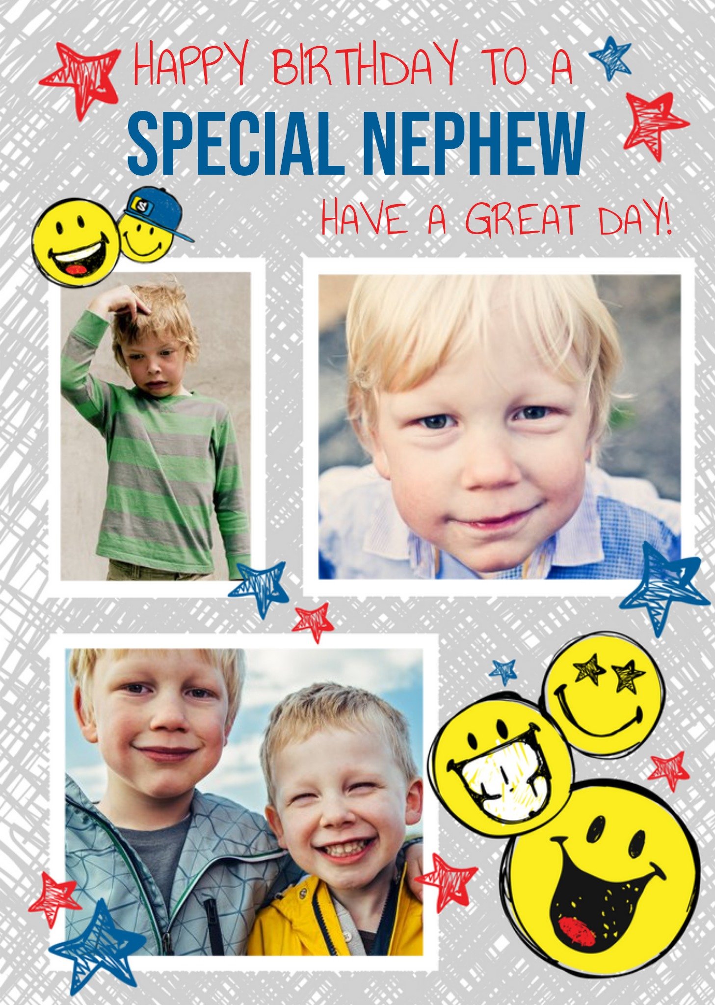 Moonpig Smiley World Special Nephew Photo Upload Birthday Card, Large