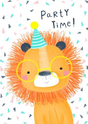 Cute And Colourful Lion Party Time Birthday Card