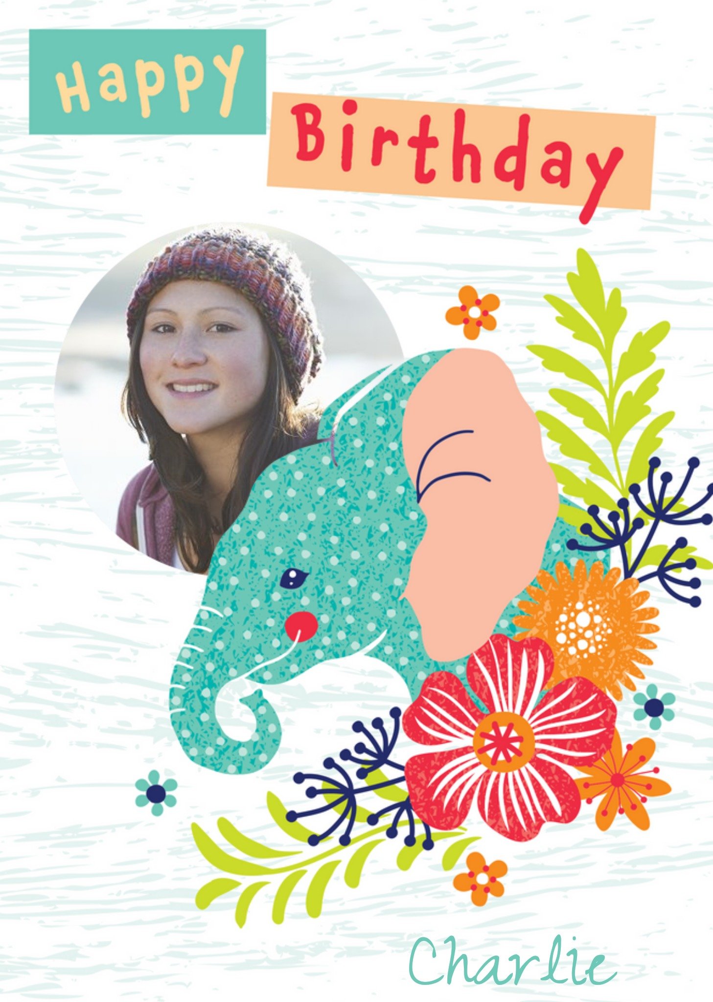 Animal Planet Illustrated Elephant Photo Upload Birthday Card Ecard