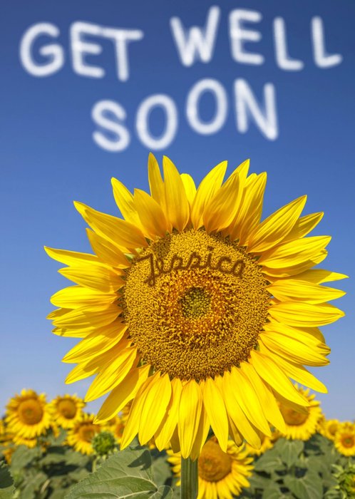 Sunflower With Name Personalised Get Well Soon Card