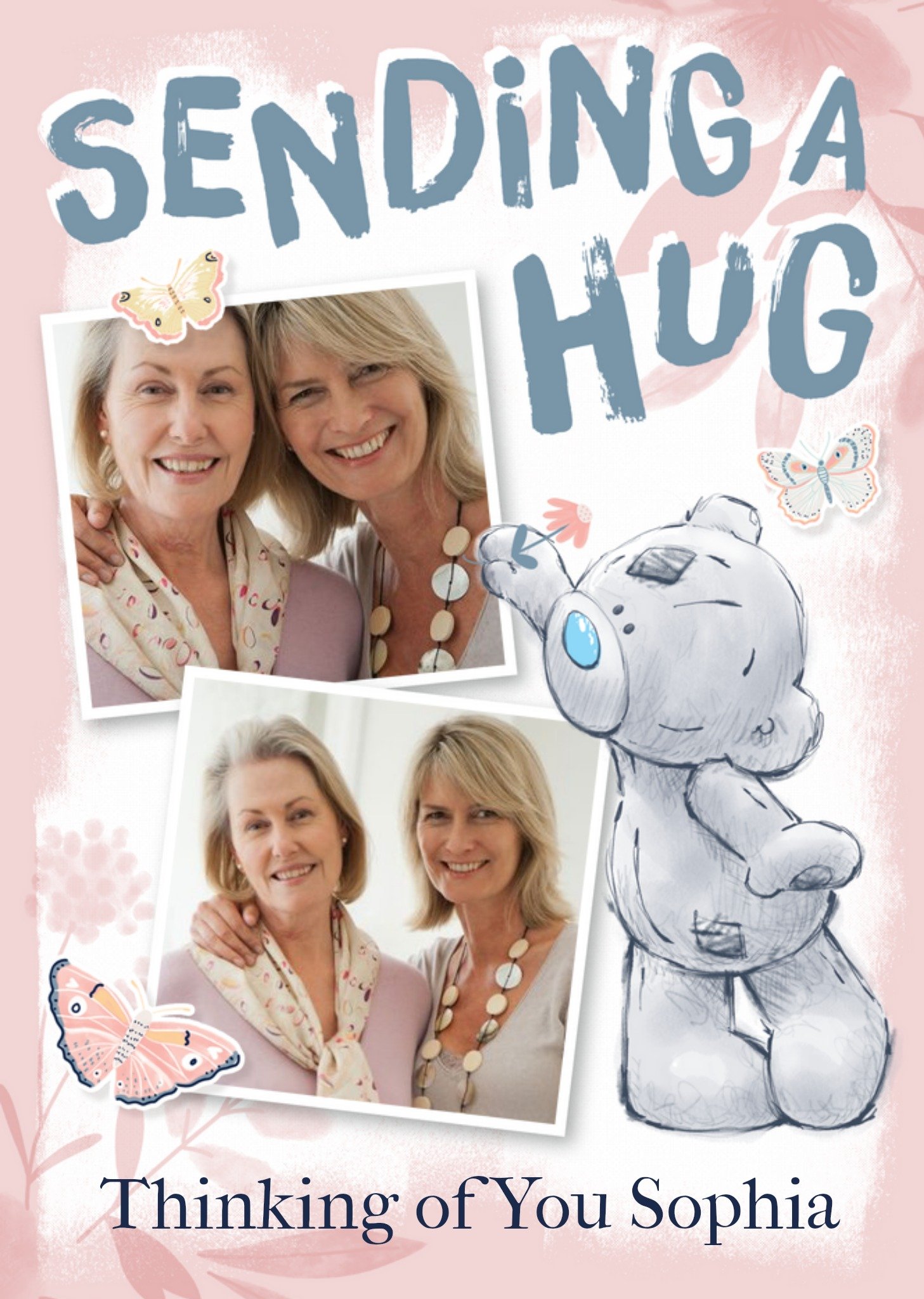 Me To You Tatty Teddy Cute Sending A Hug Photo Upload Thinking Of You Card, Large