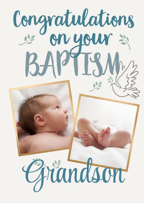 Typographic Photo Upload Congratulations On Your Baptism Grandson Card