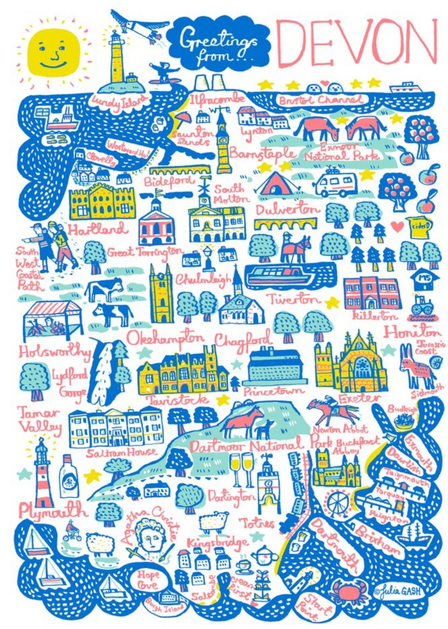 Illustrated Greetings From Devon Map Card Ecard