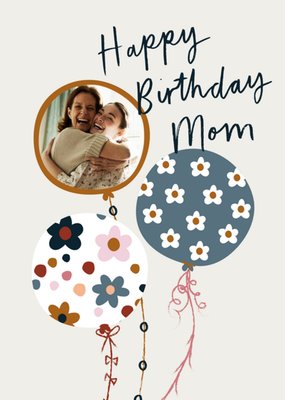 Illustration Of Balloons With Floral Patterns Mom Photo Upload Birthday Card