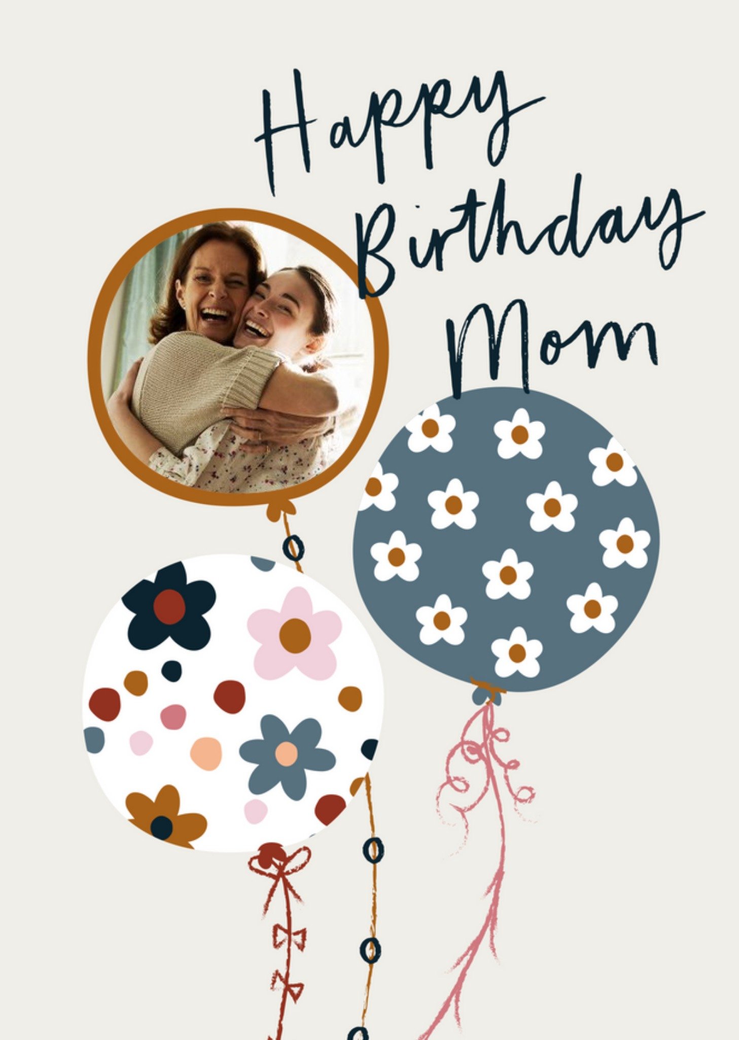 Moonpig Illustration Of Balloons With Floral Patterns Mom Photo Upload Birthday Card Ecard
